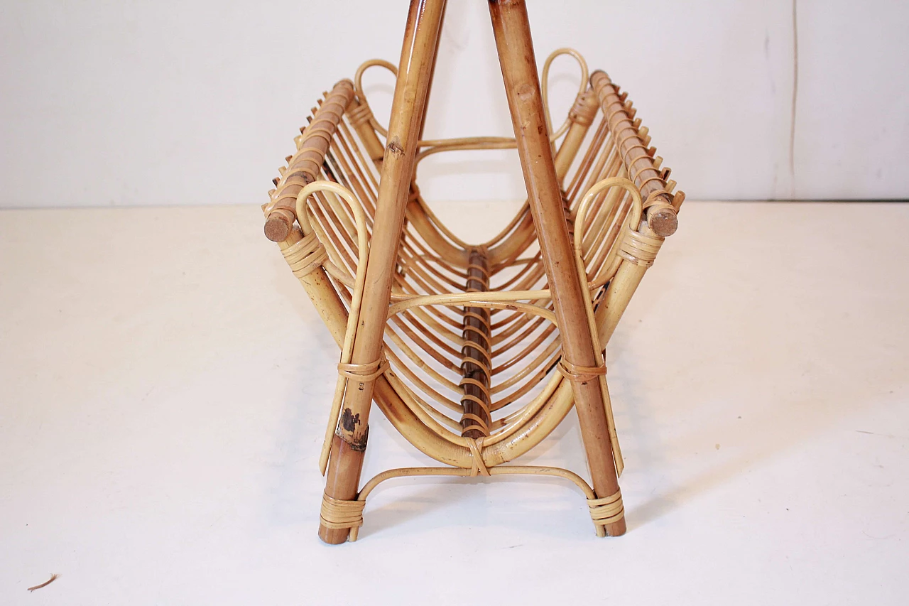 Magazine holder in rattan and bamboo by Franco Albini, 1960s 5