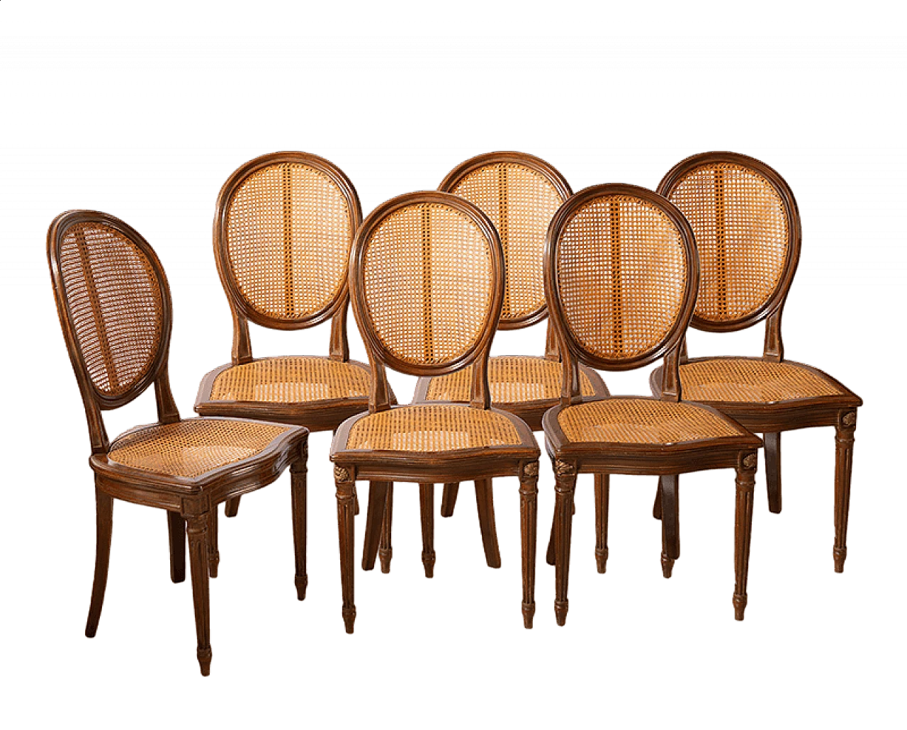 6 Louis XVI style chairs in solid mahogany and Vienna straw, late 19th century 4