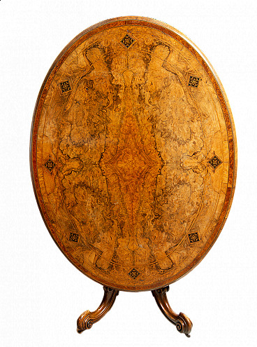 Victorian-style wing table in walnut burl, 19th century