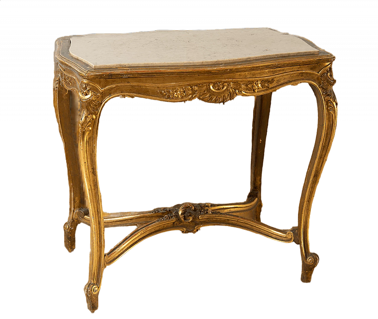 Napoleon III side table in gilded wood with marble top, late 19th century 8