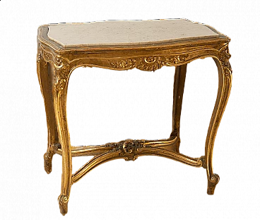 Napoleon III side table in gilded wood with marble top, late 19th century