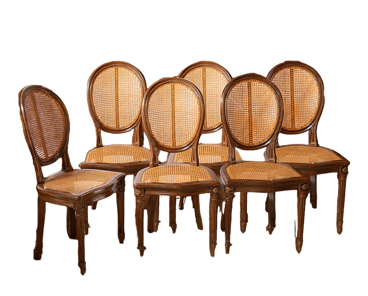 6 Louis XVI style chairs in solid mahogany and Vienna straw, late 19th century 5