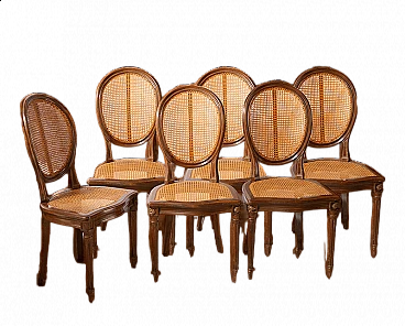 6 Louis XVI style chairs in solid mahogany and Vienna straw, late 19th century