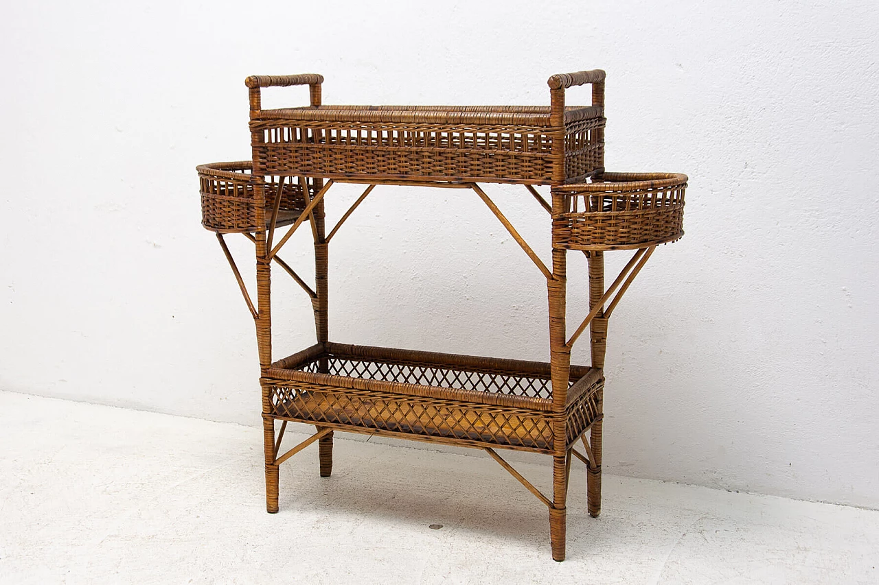 Wicker and beech plant stand, 1960s 2
