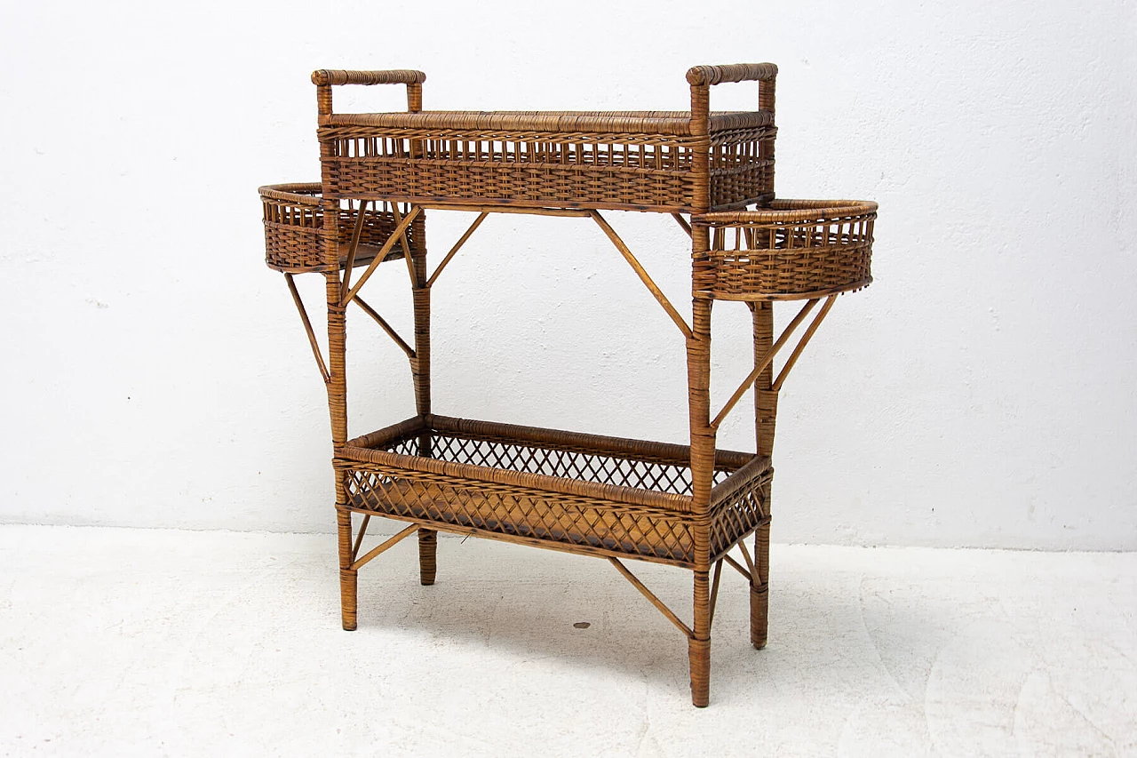 Wicker and beech plant stand, 1960s 3