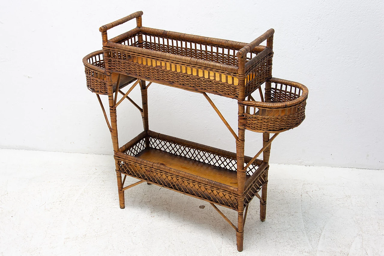 Wicker and beech plant stand, 1960s 4