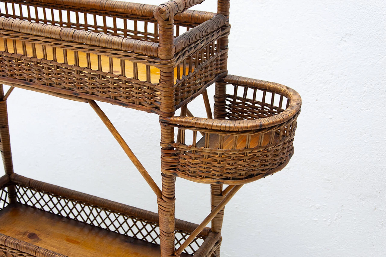 Wicker and beech plant stand, 1960s 8