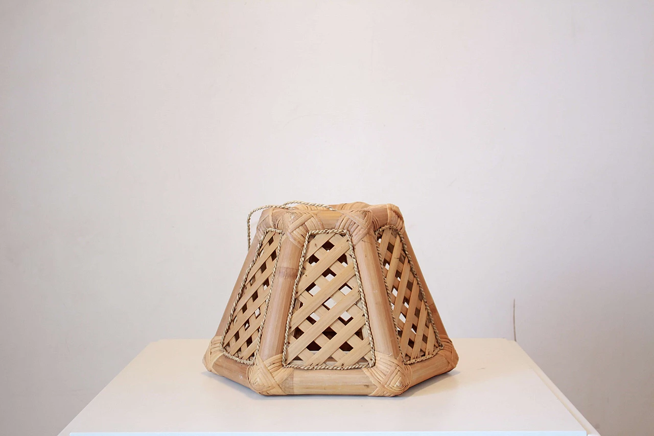 Bamboo and straw chandelier, 1970s 2