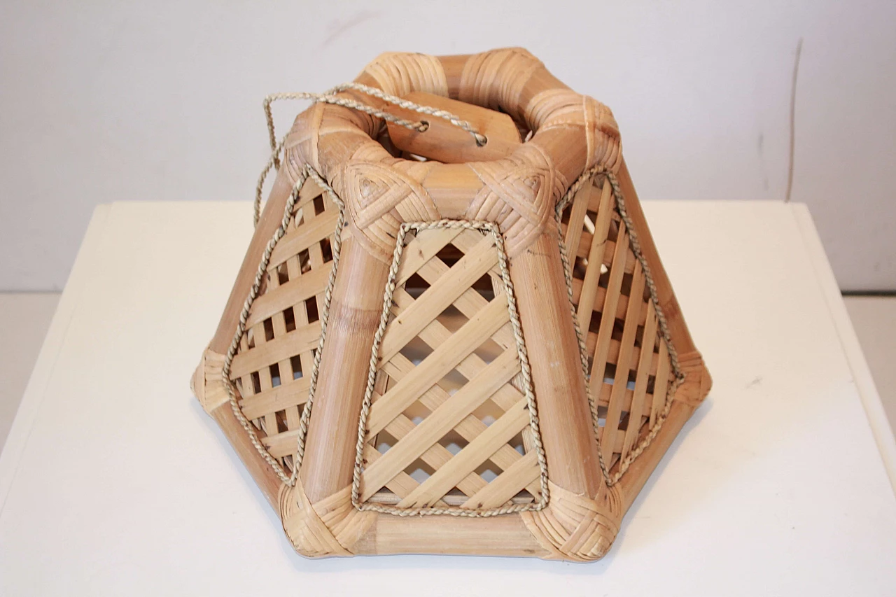 Bamboo and straw chandelier, 1970s 3