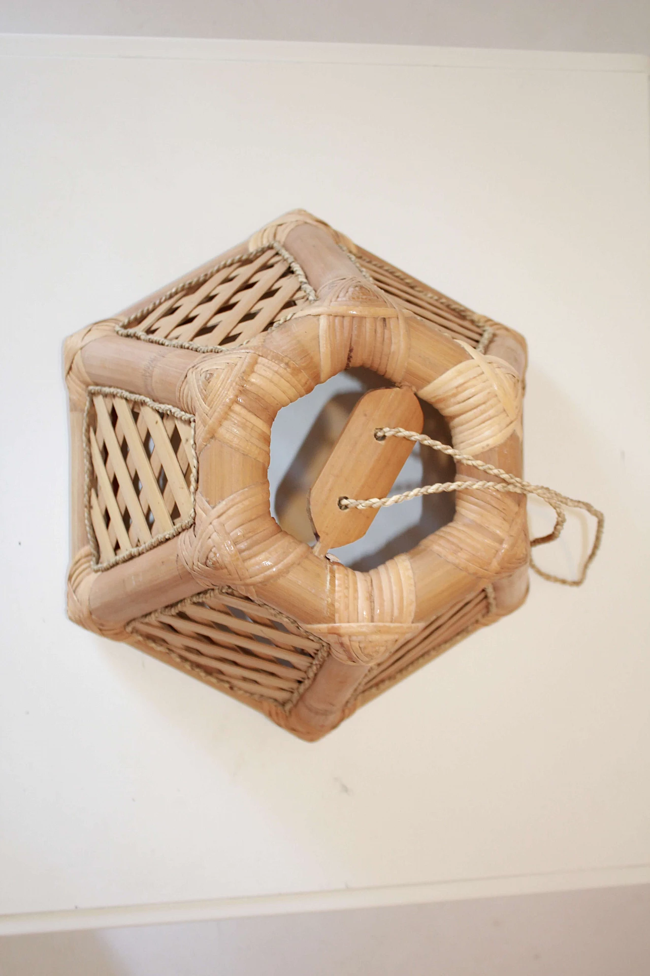 Bamboo and straw chandelier, 1970s 4