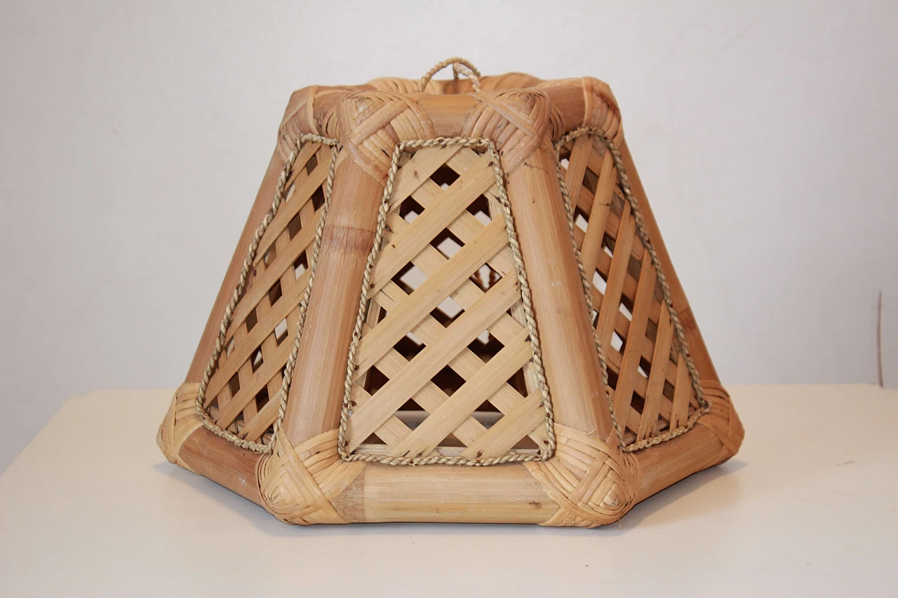 Bamboo and straw chandelier, 1970s 6