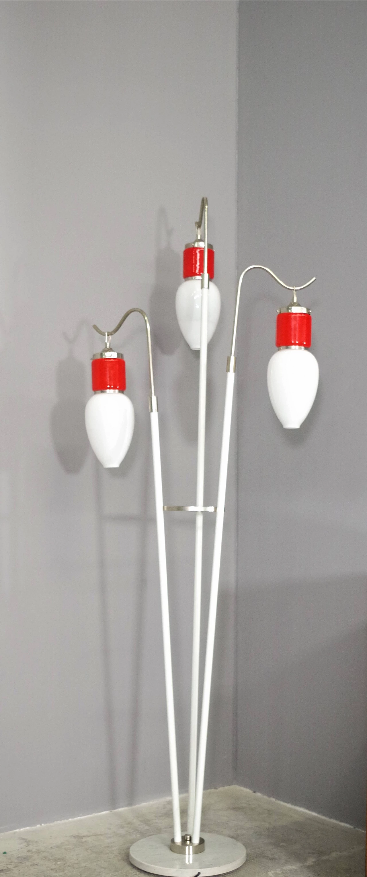 Three-light floor lamp in glass, metal and marble, 1970s 12