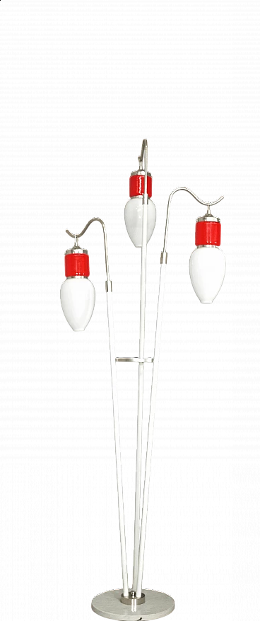 Three-light floor lamp in glass, metal and marble, 1970s