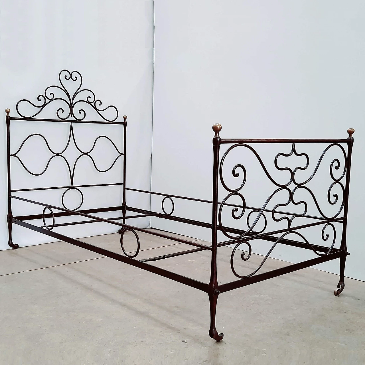 Wrought iron single bed, 19th century 1