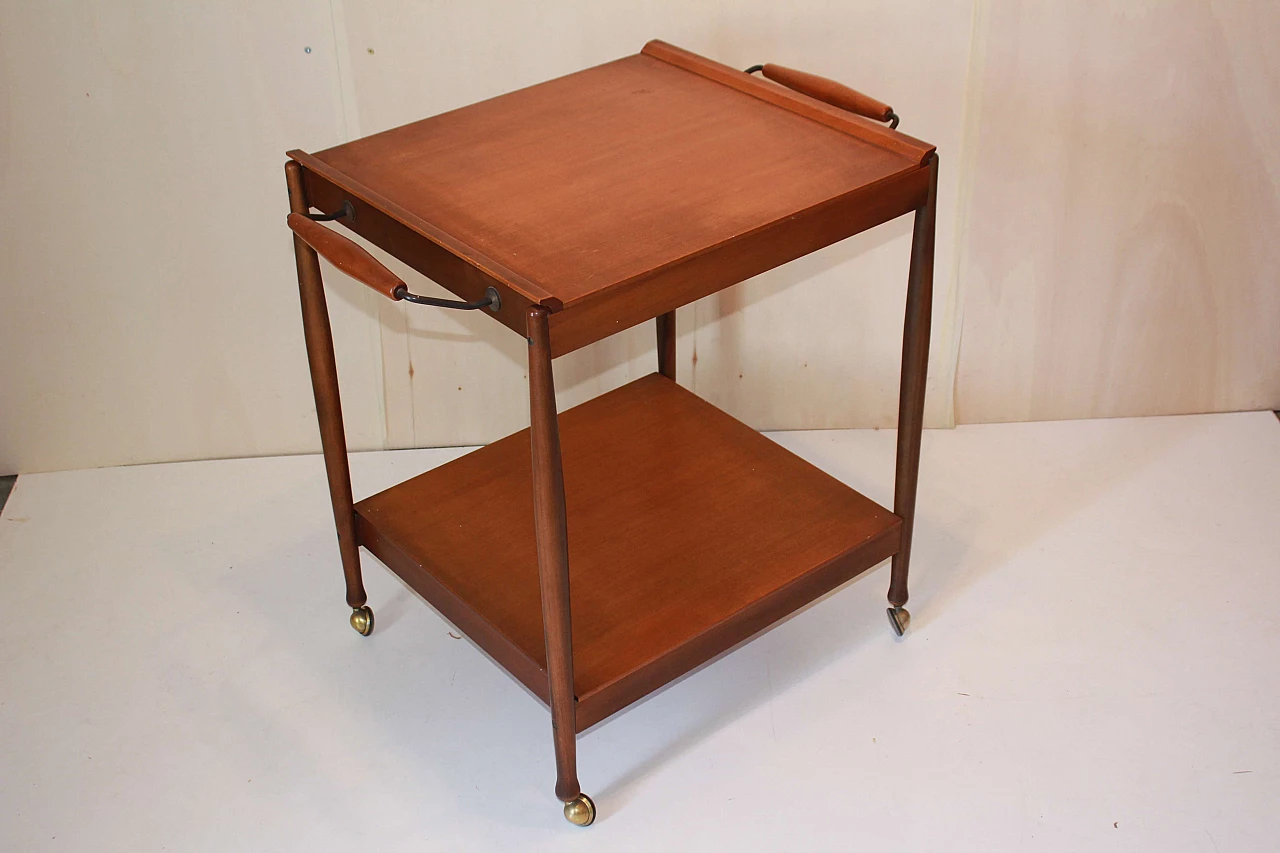 Teak bar cart with wheels by Fratelli Reguitti, 1950s 1