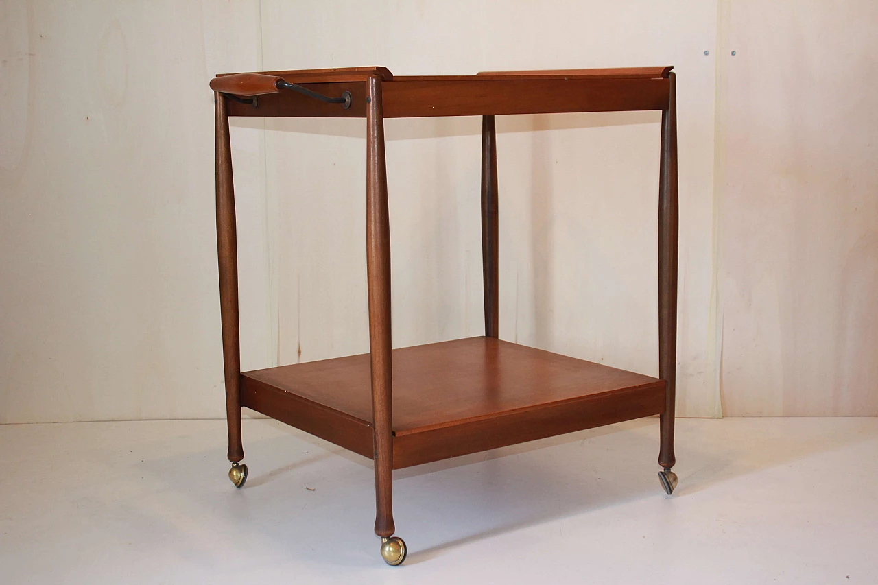 Teak bar cart with wheels by Fratelli Reguitti, 1950s 2