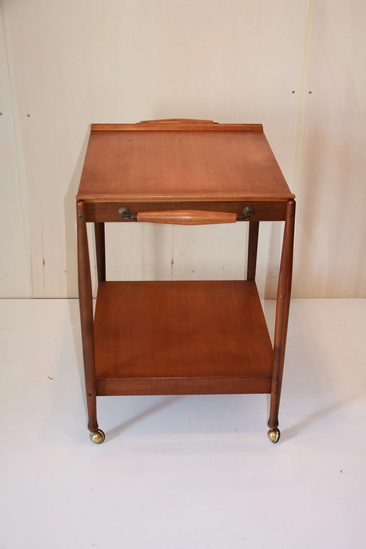 Teak bar cart with wheels by Fratelli Reguitti, 1950s 3