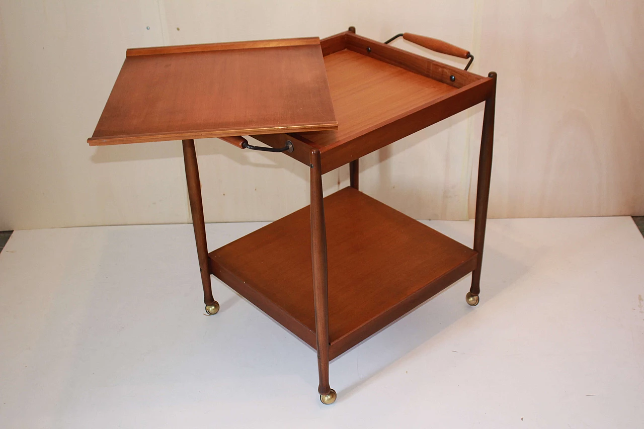 Teak bar cart with wheels by Fratelli Reguitti, 1950s 5