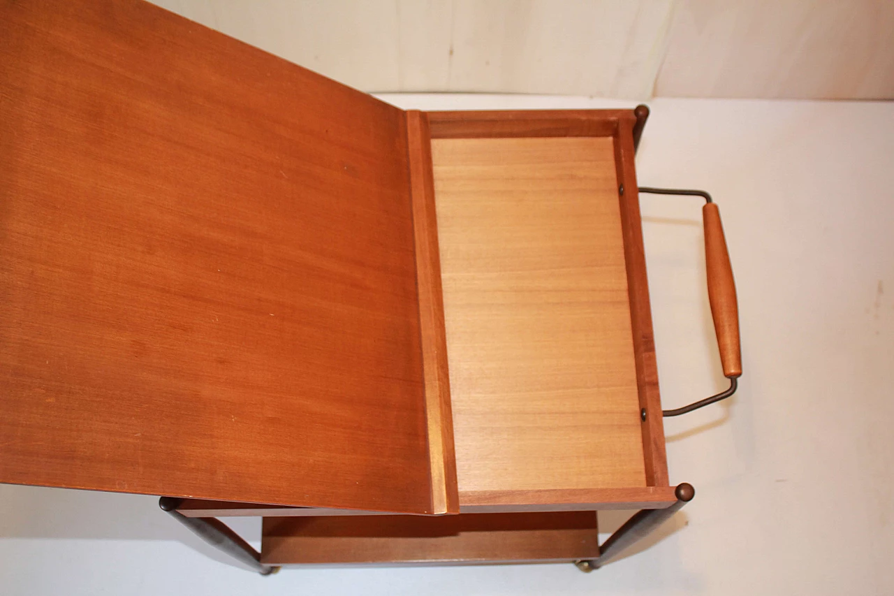 Carrello bar in teak con ruote di Fratelli Reguitti, anni '50 9