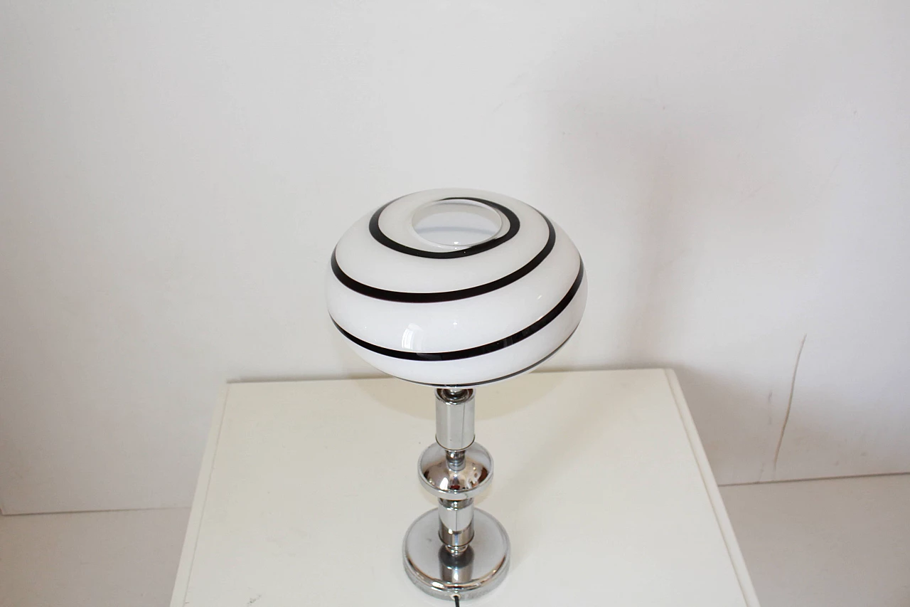 Lampada da tavolo con paralume in vetro di Murano zebrato, '60 3