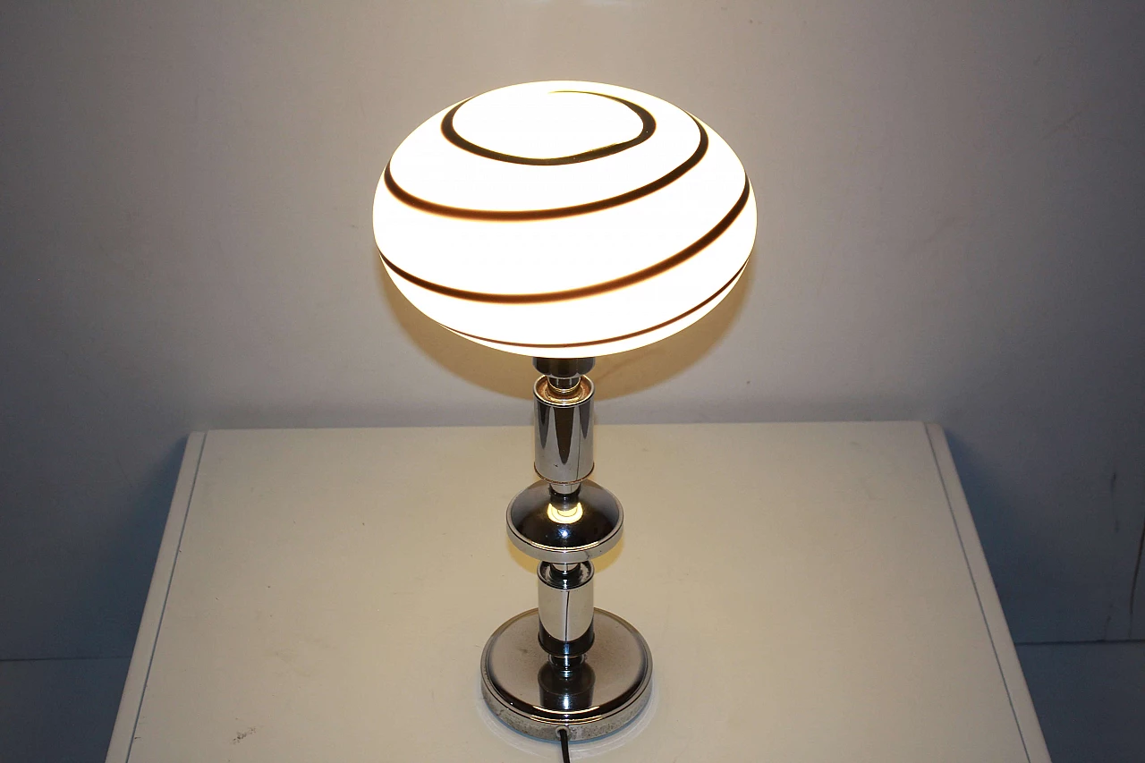 Lampada da tavolo con paralume in vetro di Murano zebrato, '60 10