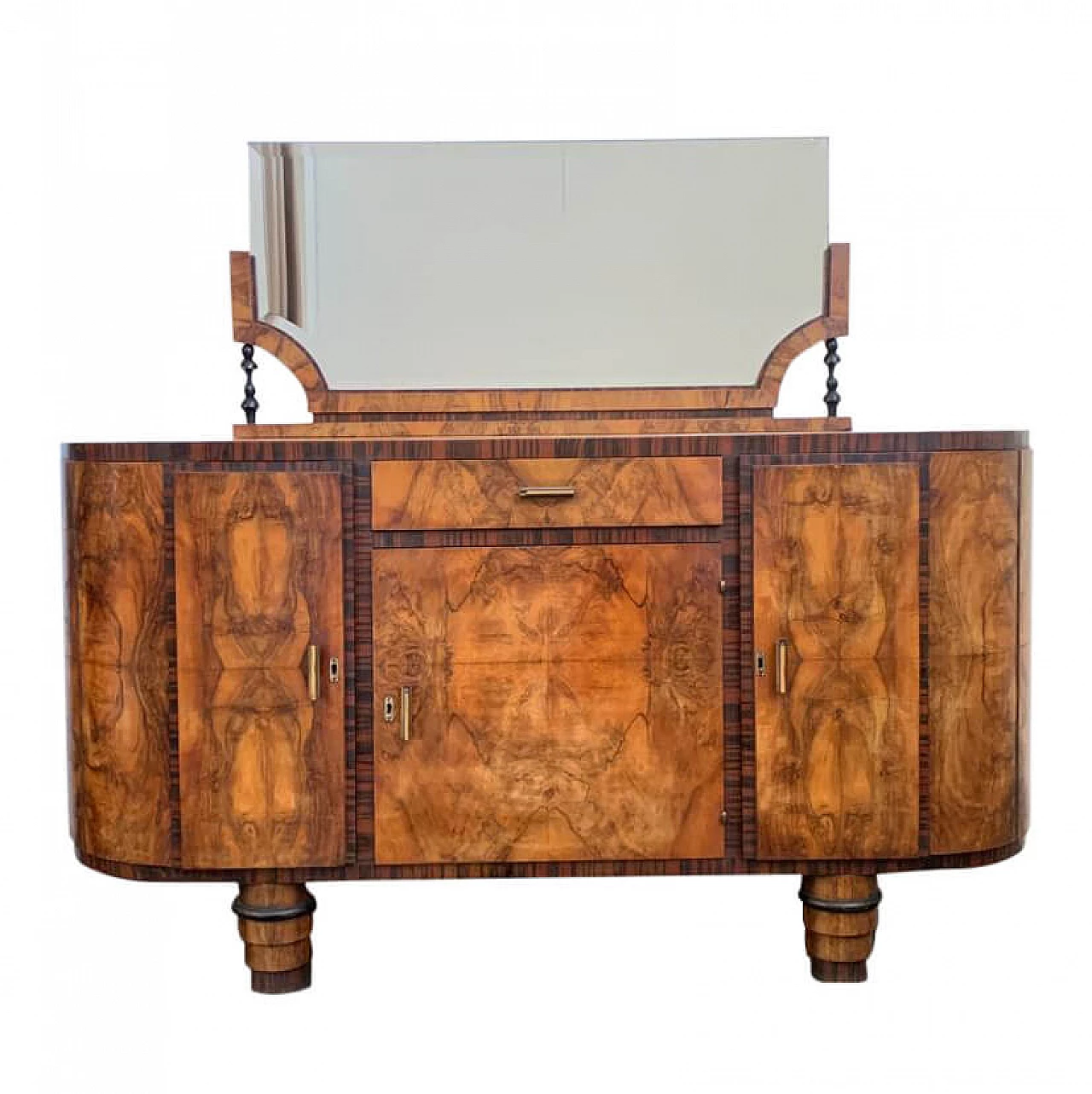 Macassar ebony and walnut burl oval sideboard with mirror, 1930s 18