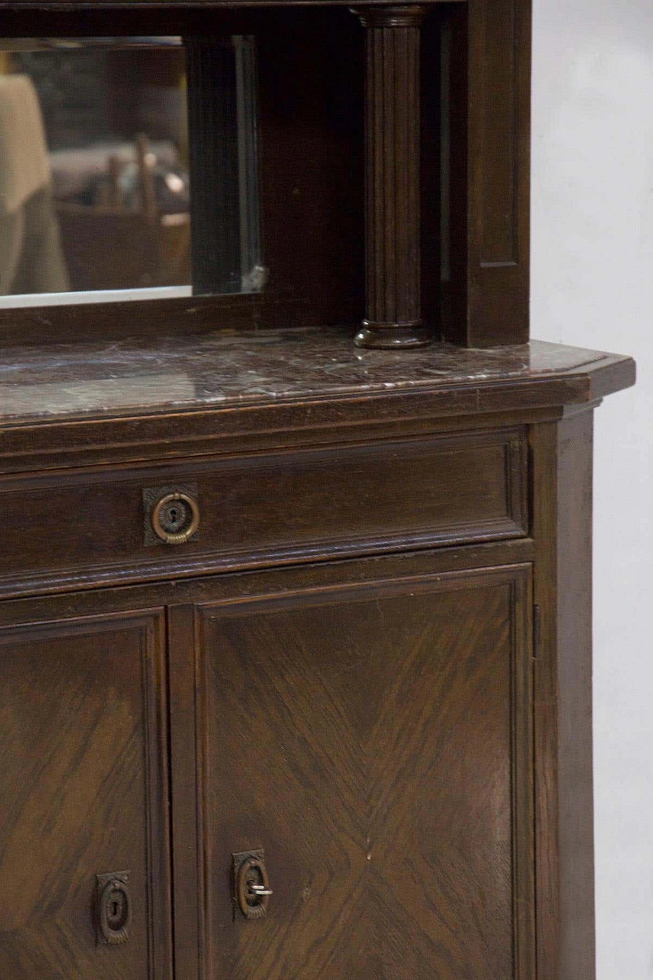 Wooden sideboard with marble top and display case, 19th century 1