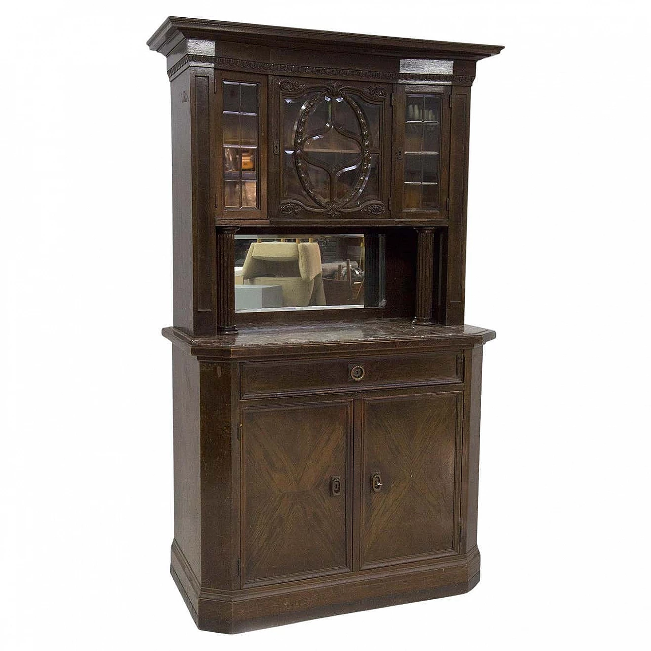 Wooden sideboard with marble top and display case, 19th century 9