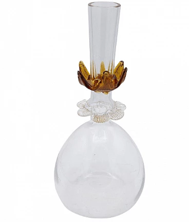 Transparent Murano glass vase with amber flower, 1940s