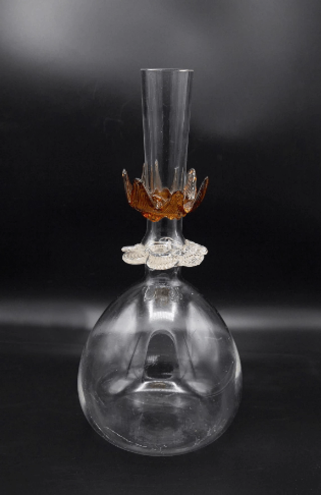 Transparent Murano glass vase with amber flower, 1940s 2