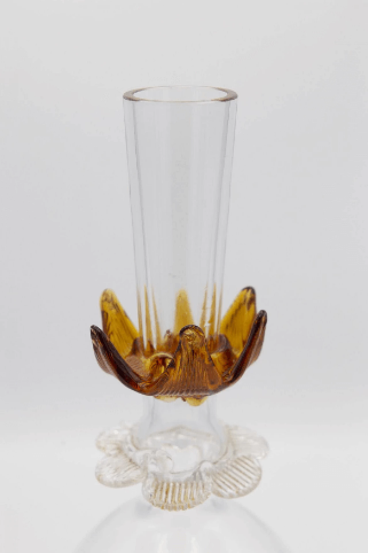 Transparent Murano glass vase with amber flower, 1940s 3