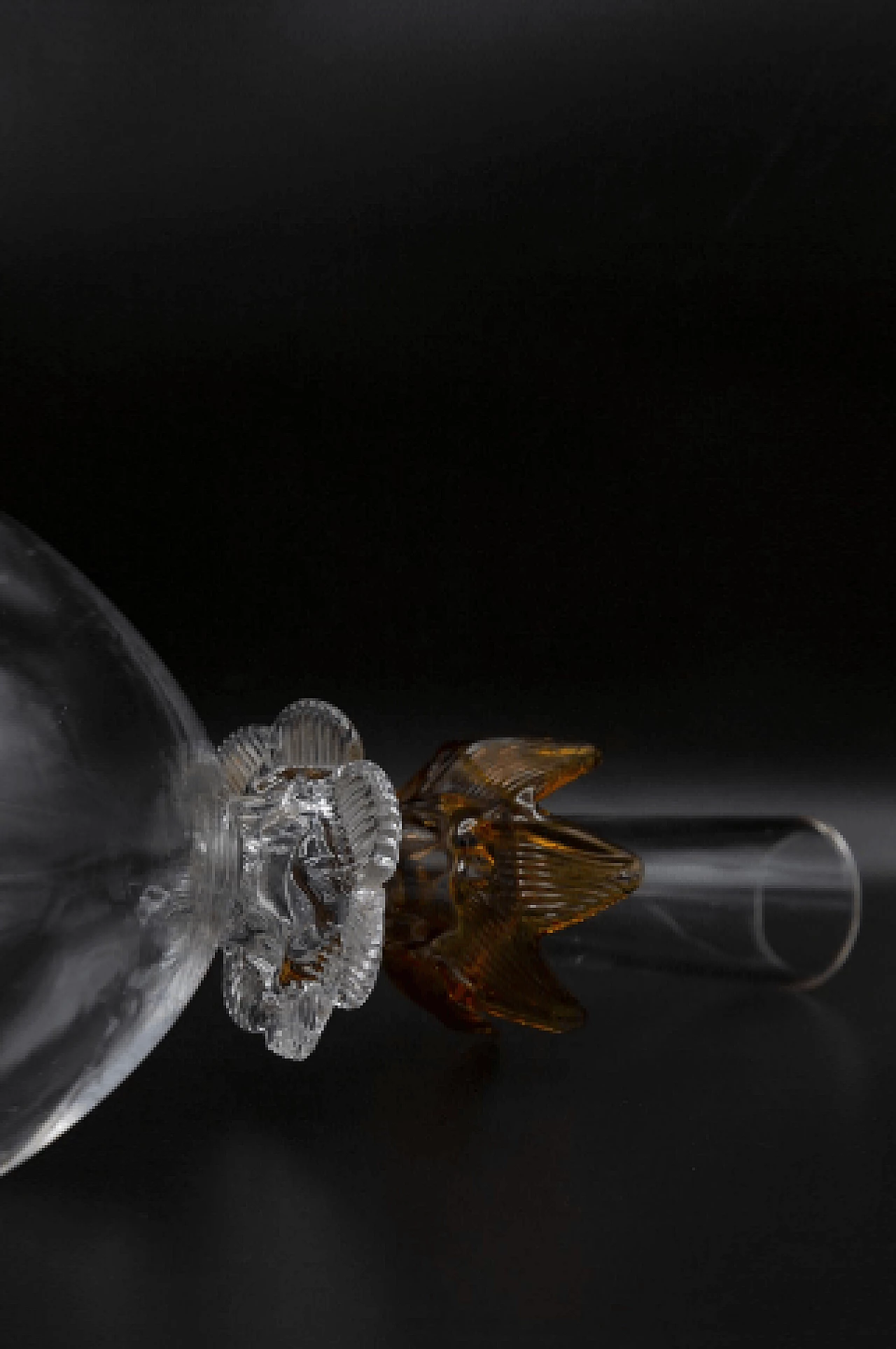 Transparent Murano glass vase with amber flower, 1940s 5