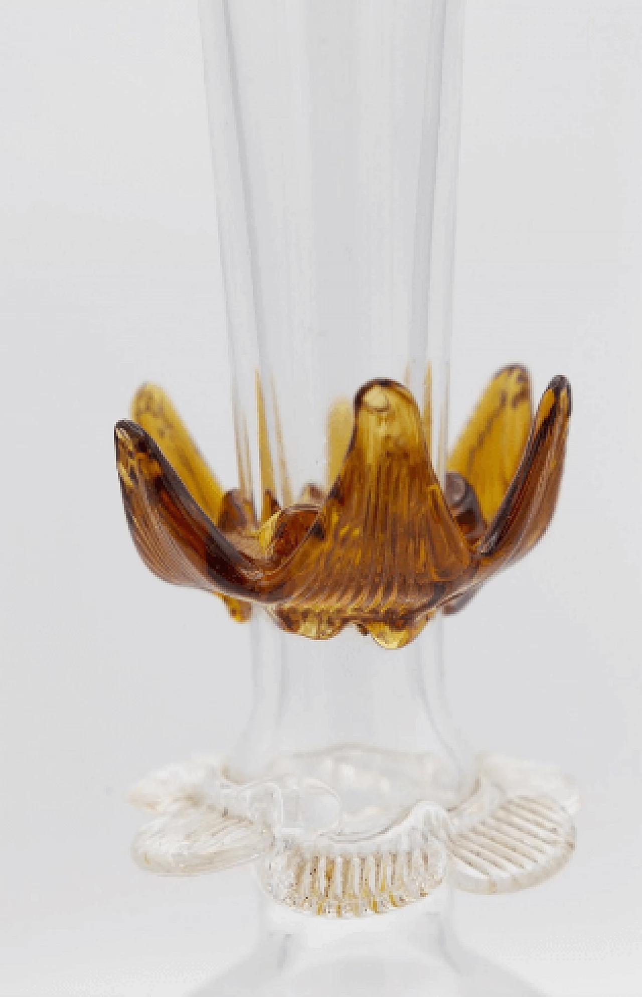 Transparent Murano glass vase with amber flower, 1940s 6