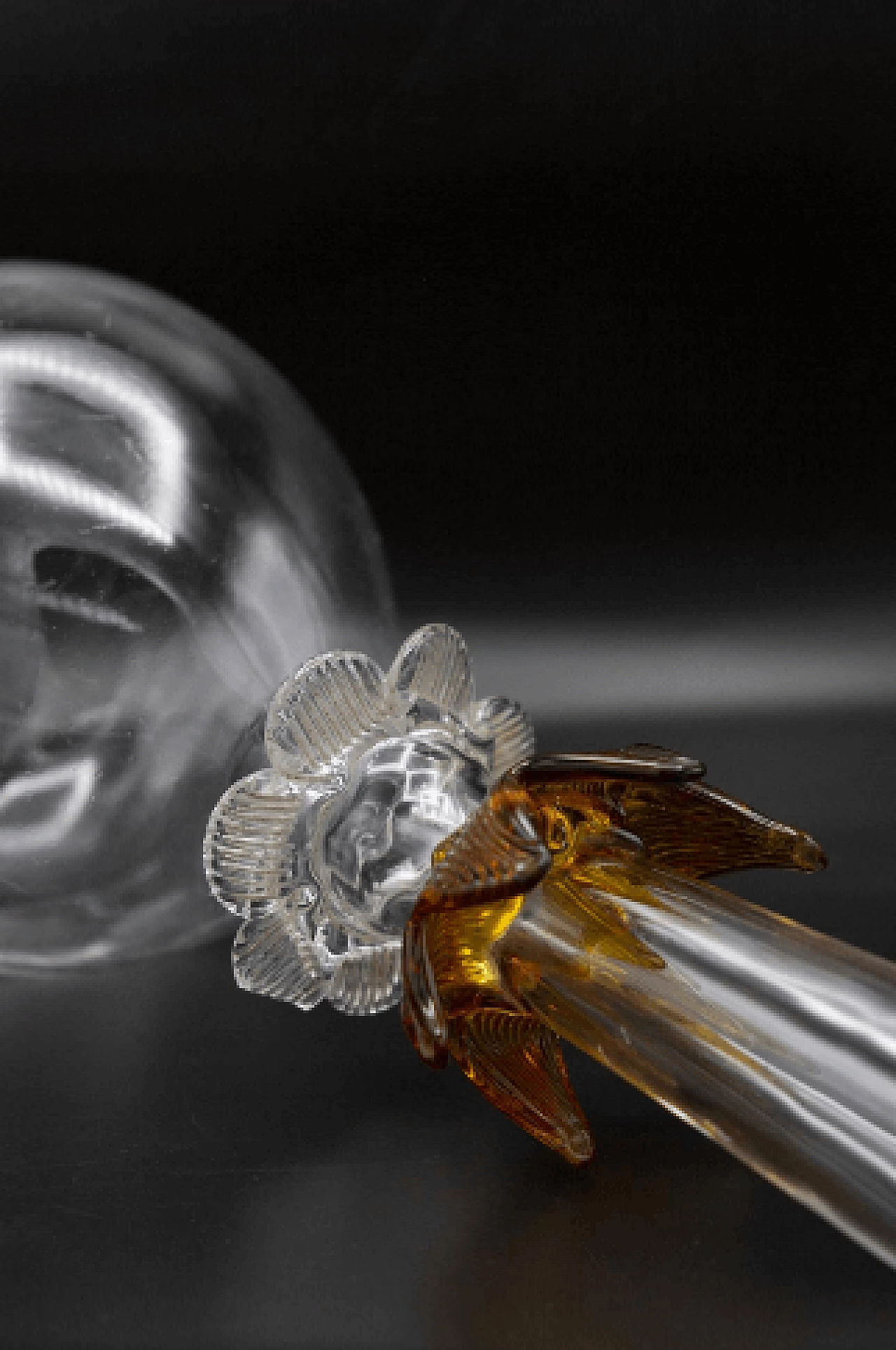 Transparent Murano glass vase with amber flower, 1940s 7