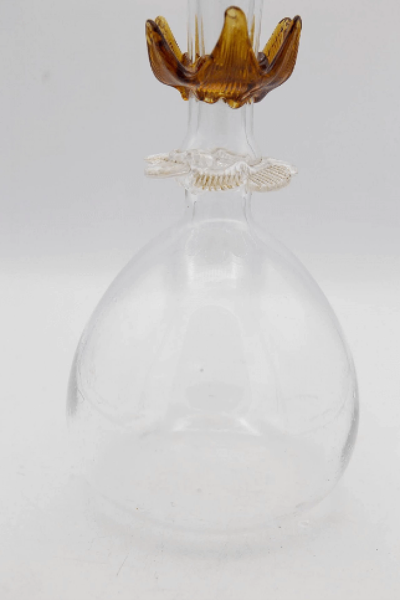 Transparent Murano glass vase with amber flower, 1940s 8