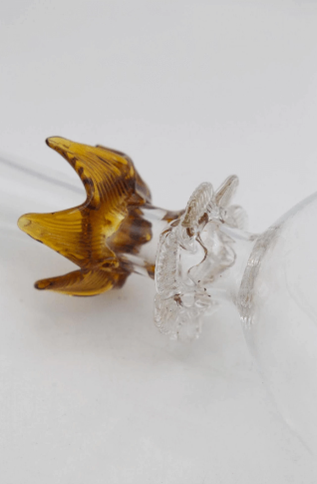 Transparent Murano glass vase with amber flower, 1940s 9