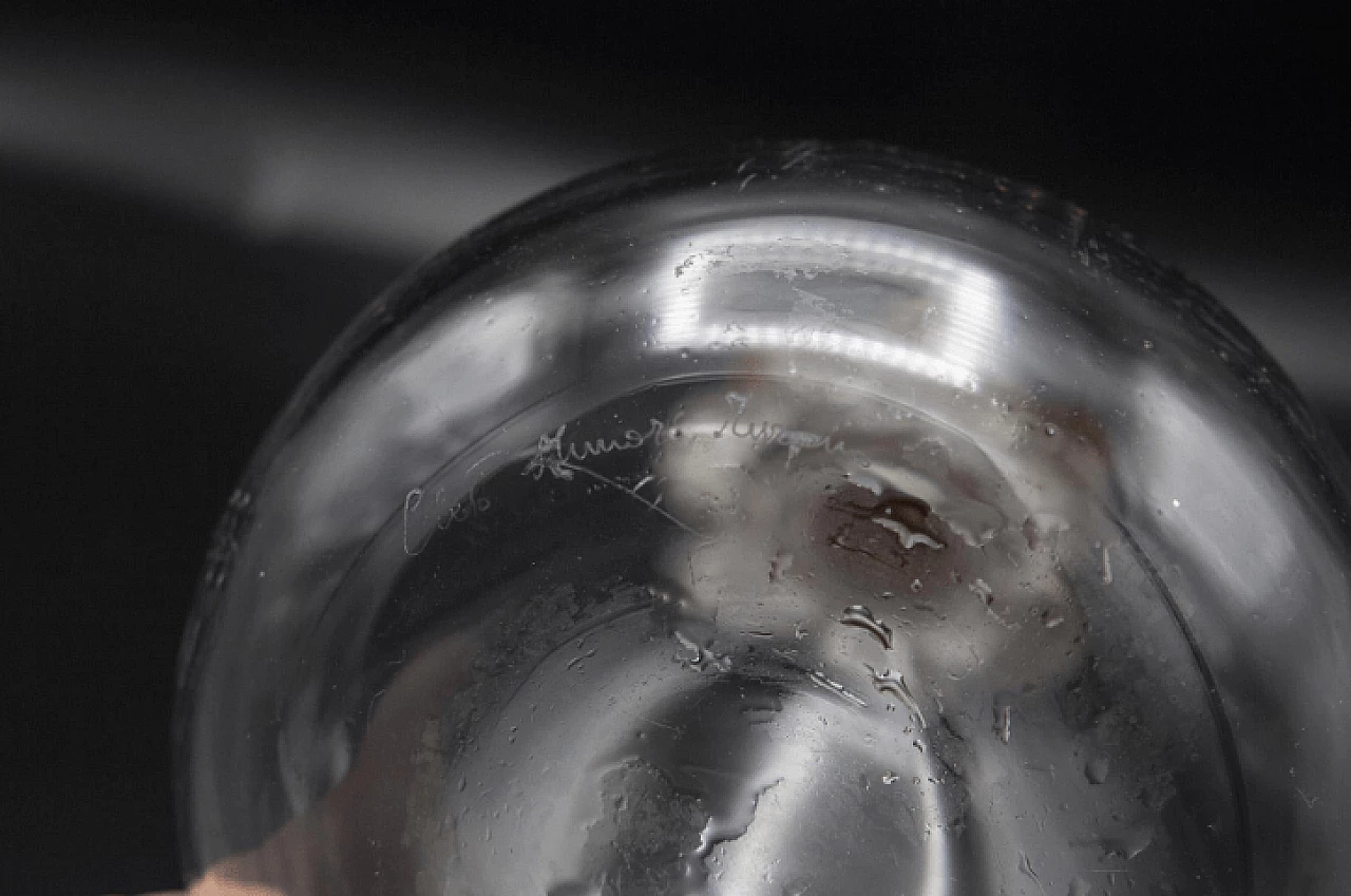 Transparent Murano glass vase with amber flower, 1940s 11