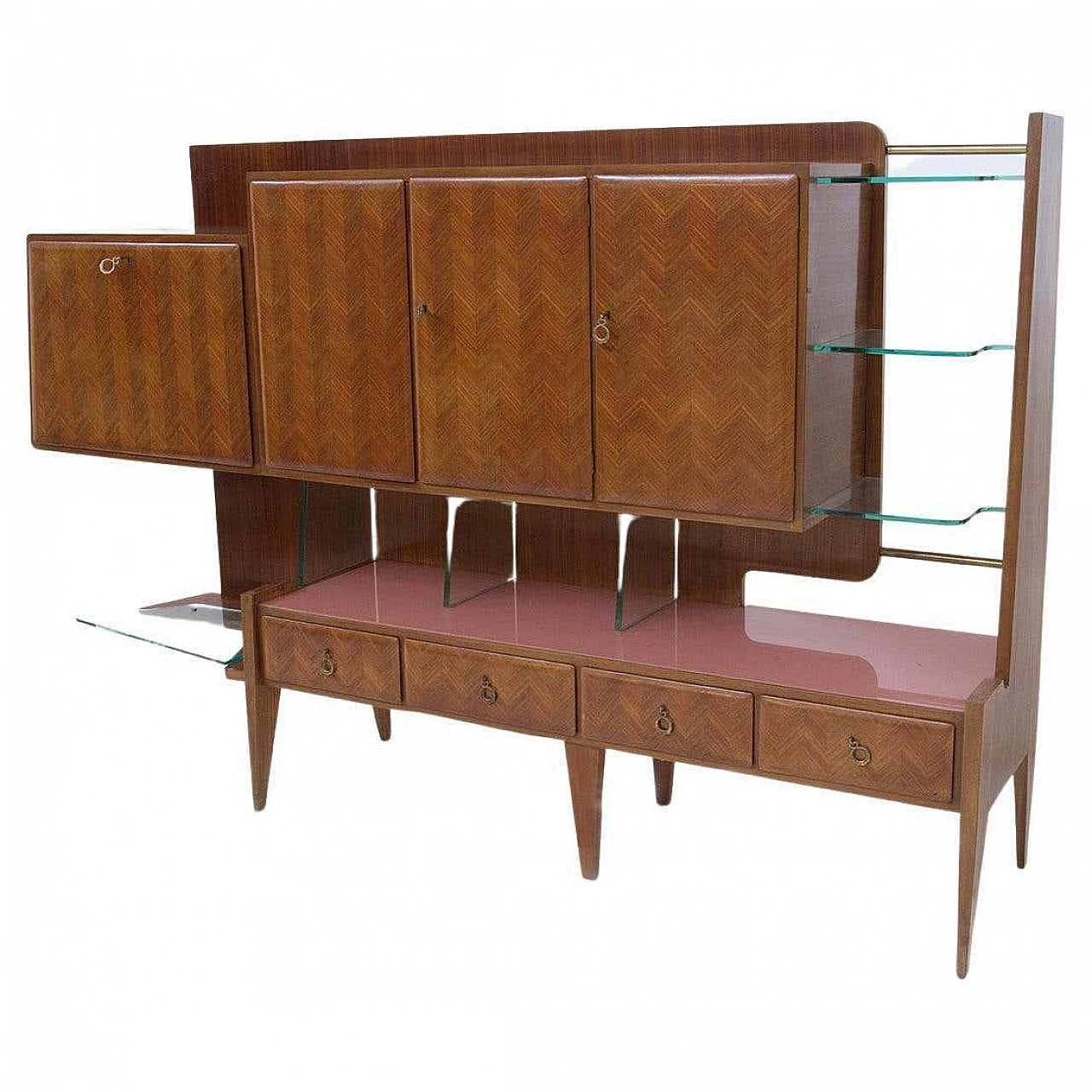 Sideboard with bar cabinet and glass shelves by Fontana Arte attributed to Paolo Buffa, 1950s 8
