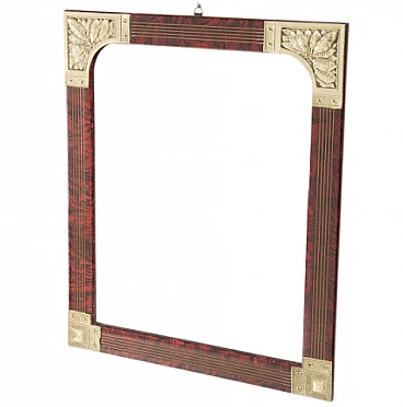 Rectangular red wood mirror with gold decoration