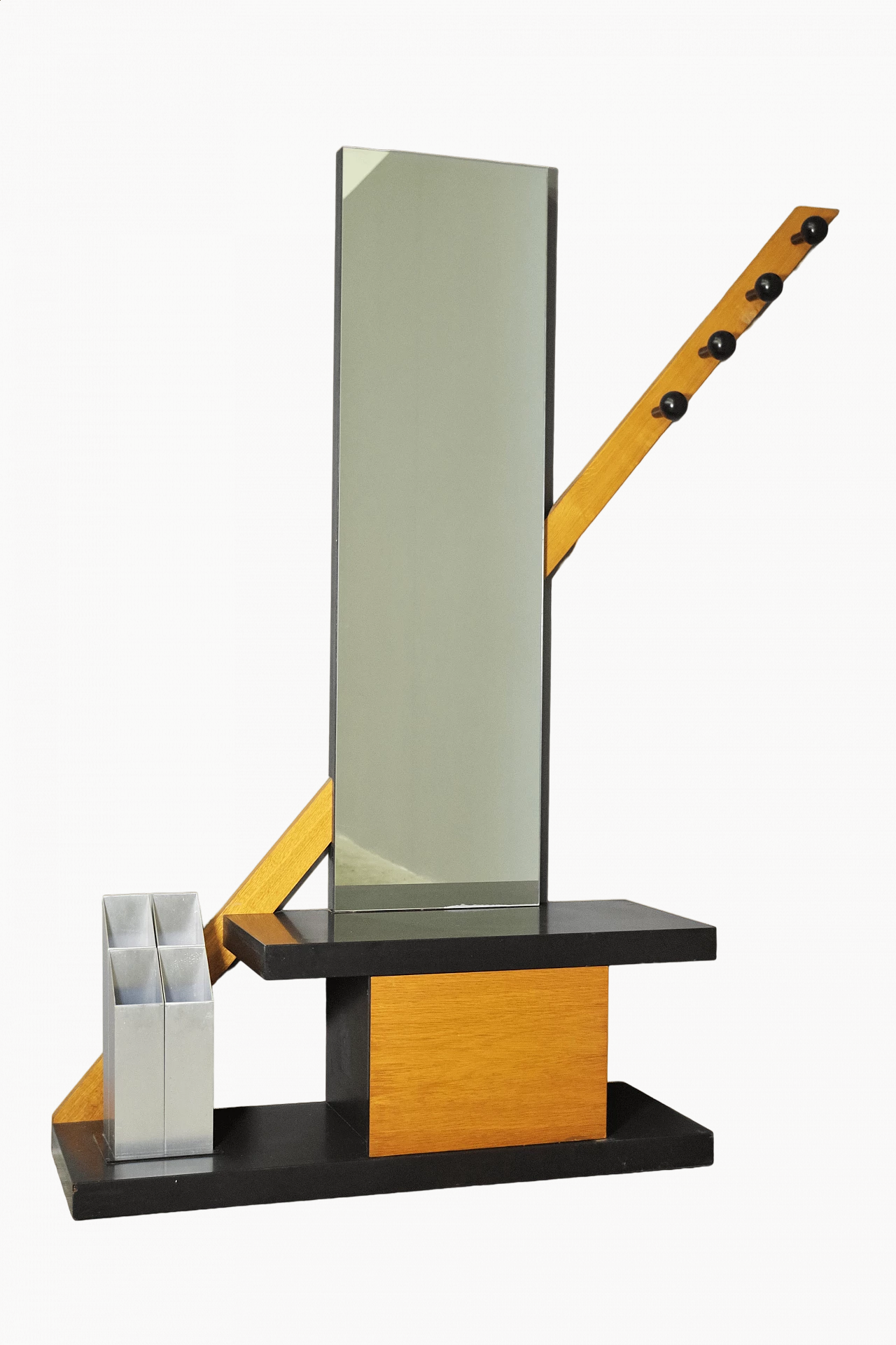 Mobile con appendiabiti, anta, portaombrelli e specchio, anni '70 10