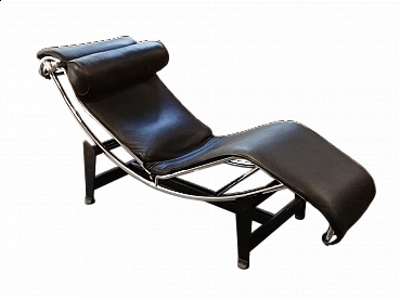 Chaise longue basculante in pelle nera di Alivar, anni '90