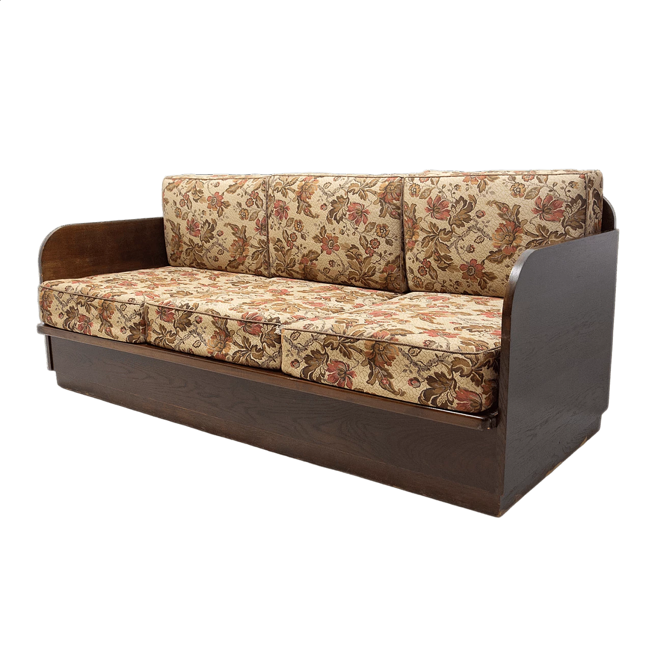 Divano letto pieghevole in legno impiallacciato faggio, anni '50 22