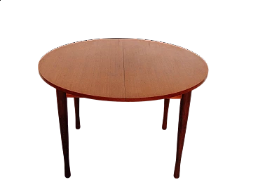 Tavolo rotondo allungabile in teak con gambe a birillo, anni '60