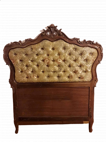 Headboard for single bed made of walnut and fabric in Baroque style, 1940s