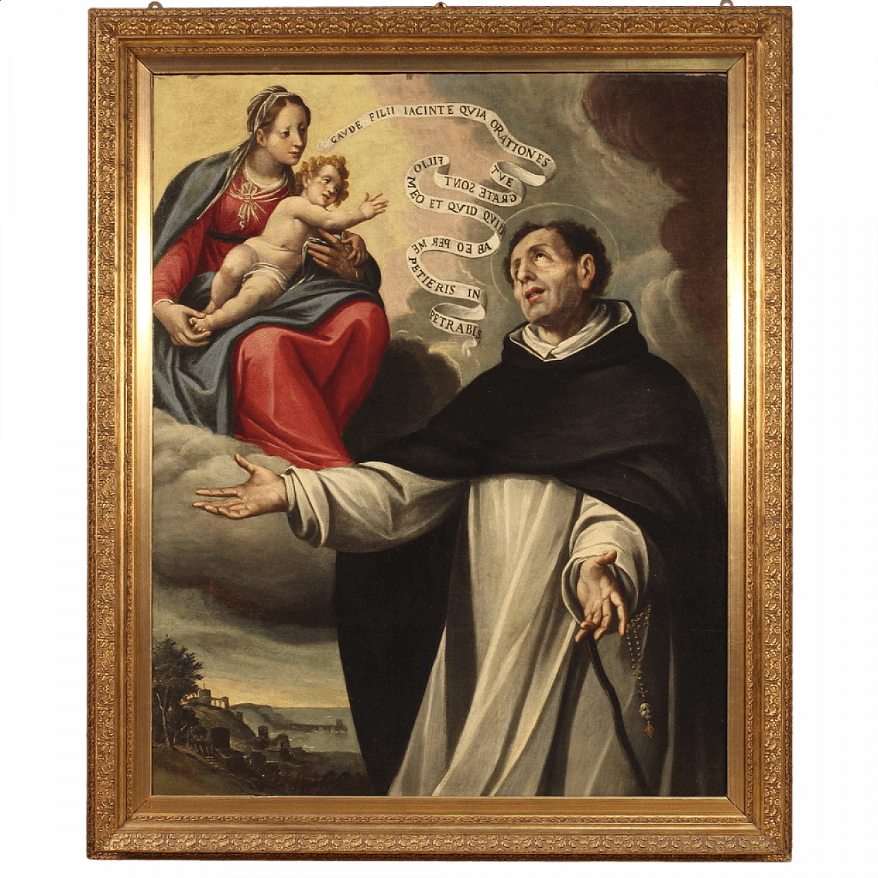 Dipinto italiano raffigurante l'Apparizione della Vergine a San Giacinto, olio su tela, '600 16