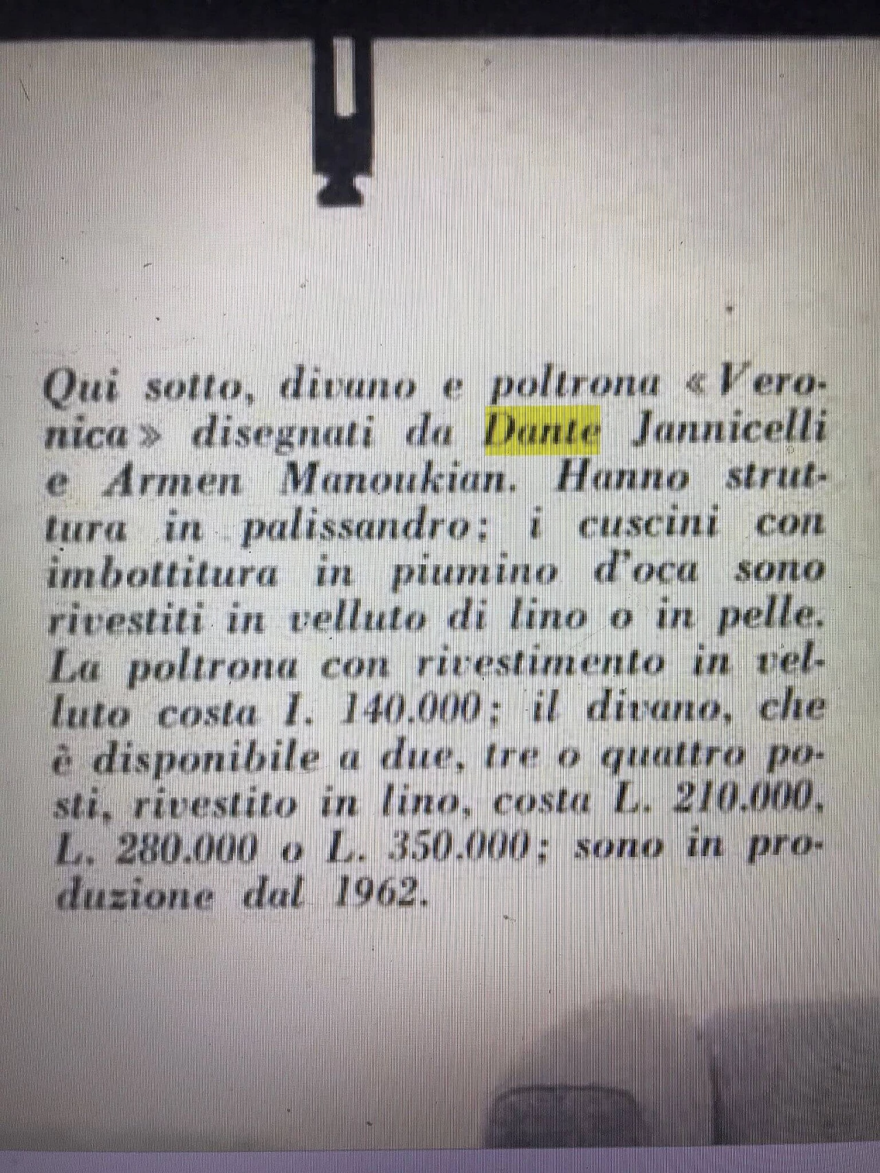 Divano a tre posti Veronica di Dante Janniccelli e Arman Manoukian, anni '60 5