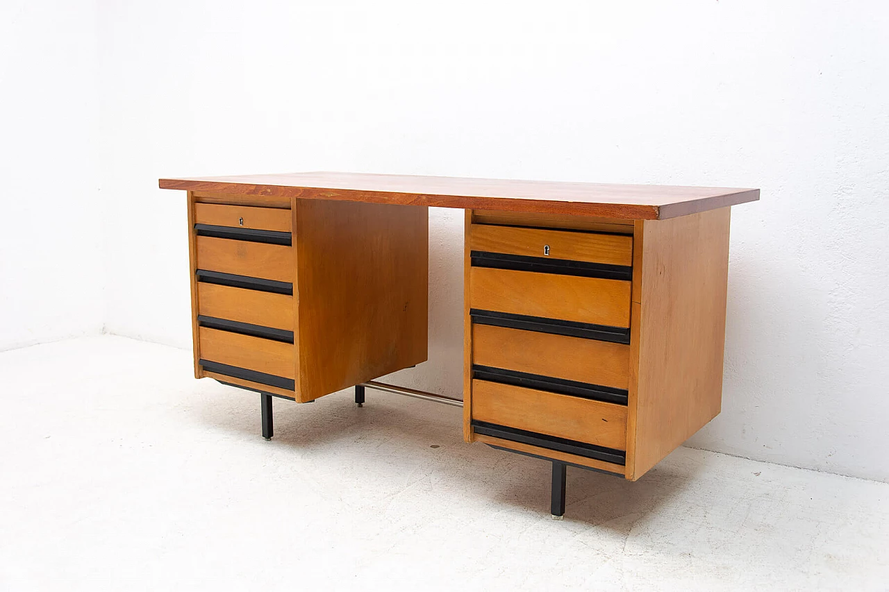 Beech and iron desk with drawers, 1970s 2