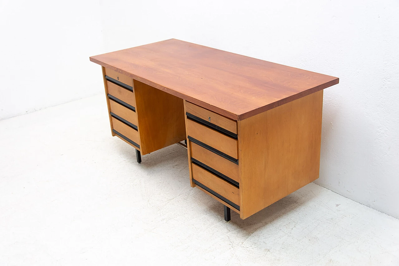 Beech and iron desk with drawers, 1970s 3