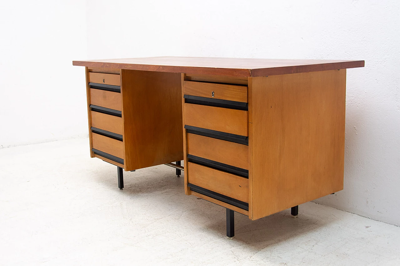 Beech and iron desk with drawers, 1970s 4