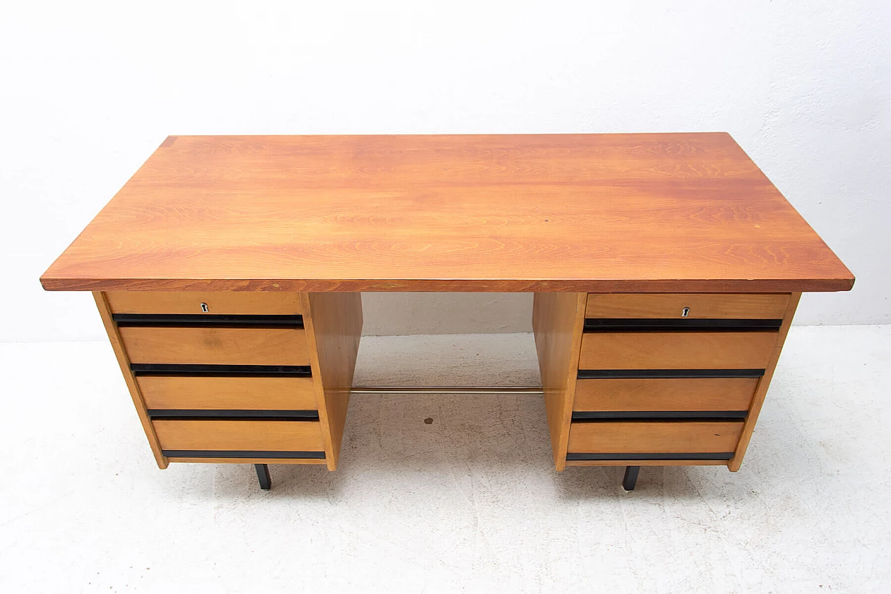 Beech and iron desk with drawers, 1970s 5